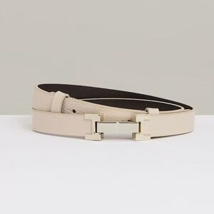 Reiss Haley Leather Square Hinge Belt in Stone, size L